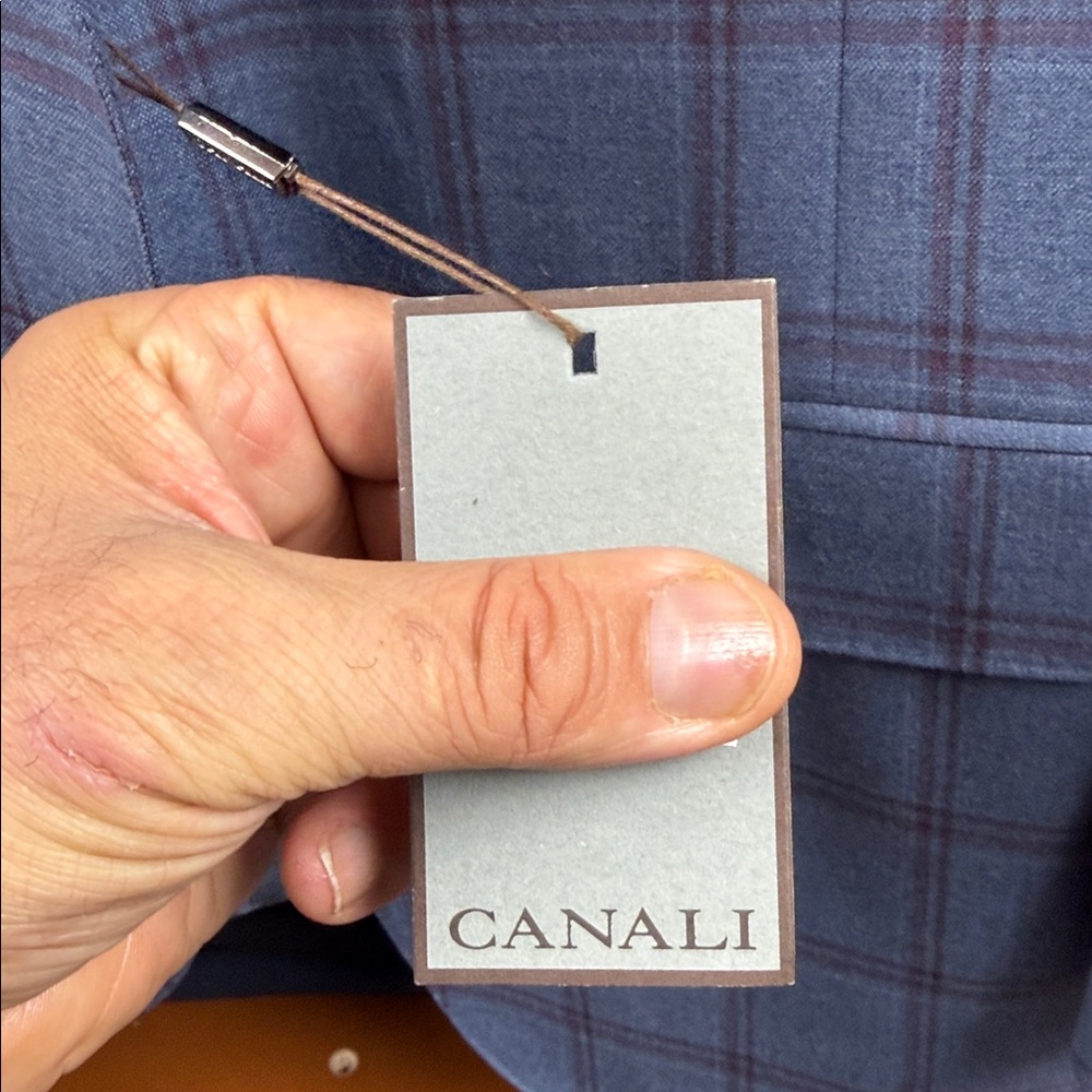 Canali Light Blue Windowpane Sportcoat with Red Checks - Picture 5 of 16